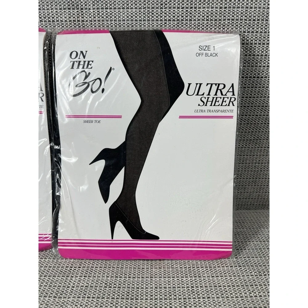 On the Go! UltraSheer Sheer Toe Jet (Sz 1) Off Black Pantyhose (2) Pack‎